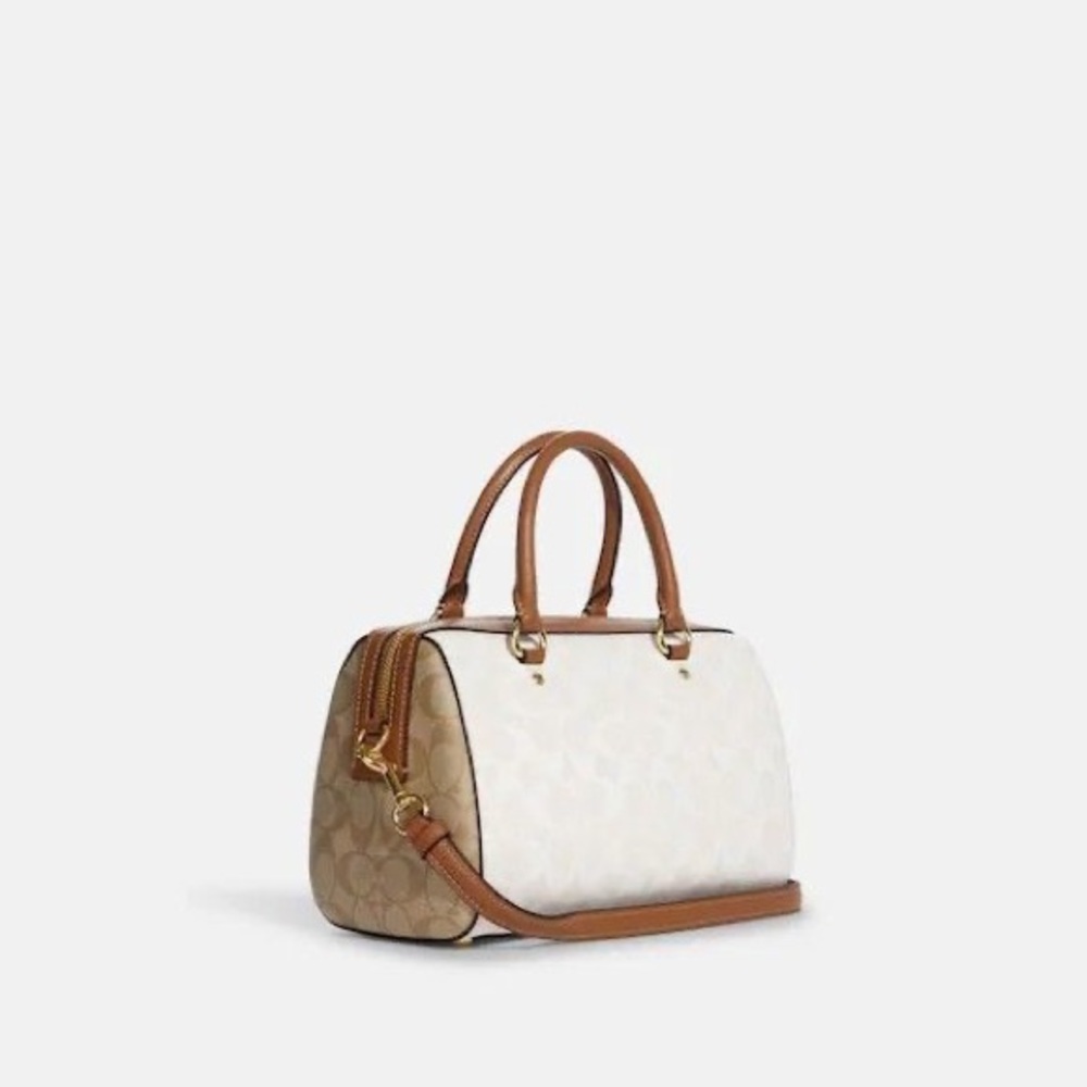 NWOT Coach Rowan Satchel in blocked signature canvas Gold/light khaki multi